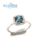 14K White Gold Ring with Blue/Green Sapphire & Diamonds*size 6*